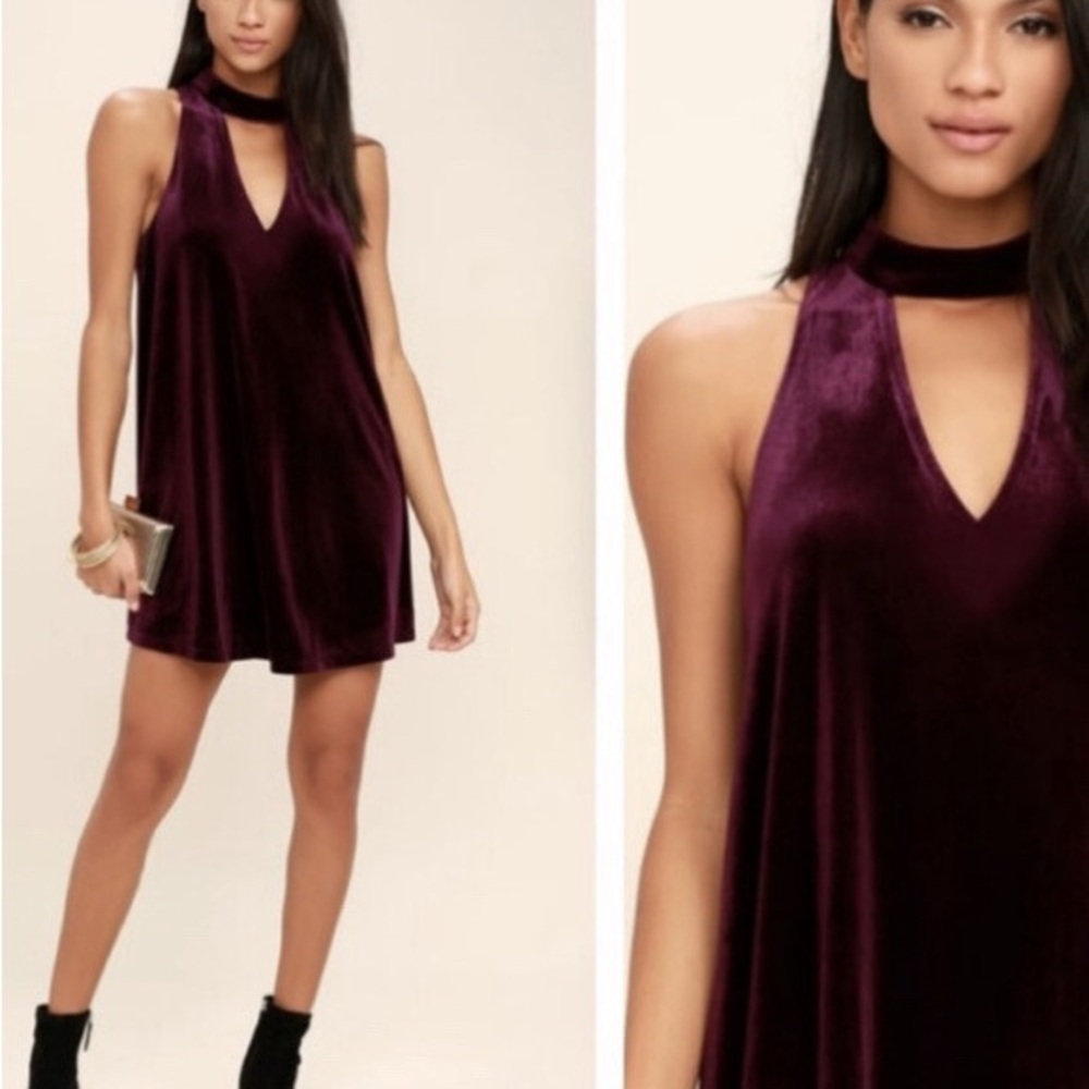 Simons Velvet halter mini dress - Rich burgundy/plum